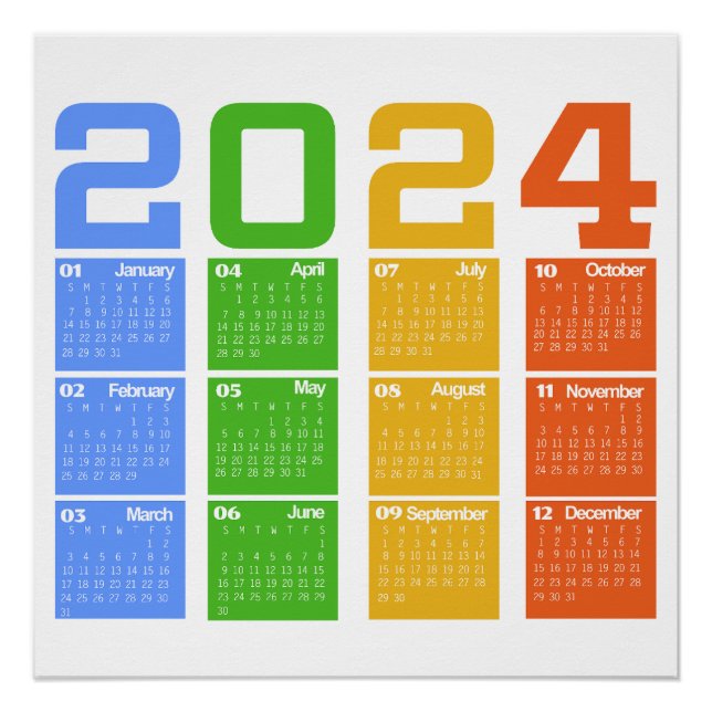 Póster Calendário Colorido 2024 (Frente)