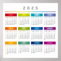 Calendário Colorido 2025 - Cores de Arco-íris 3 Co
