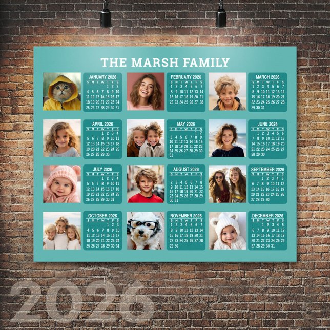Poster Calendário com uma Imagem para Cada Mês - Aqua (2026 Calendar Poster)