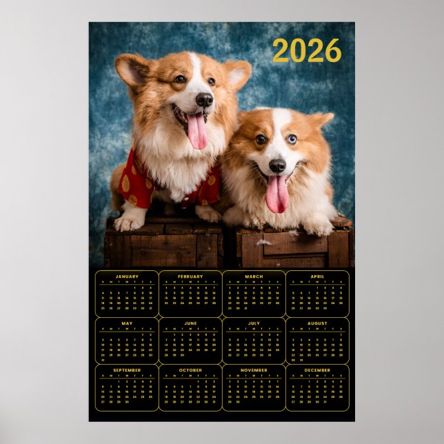 Poster Calendário Corgi Duo 2026 (Frente)
