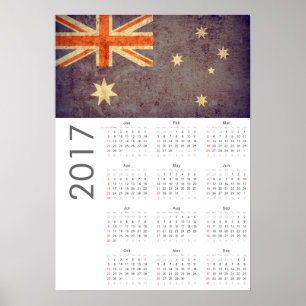 Poster Calendário da Bandeira da Austrália Grunge 2017 Po