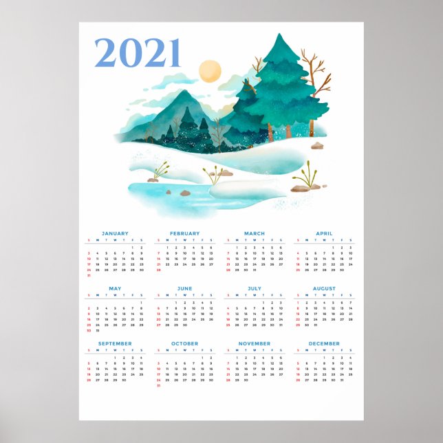 Poster Calendário da Paisagem de Inverno de 2021 (Frente)