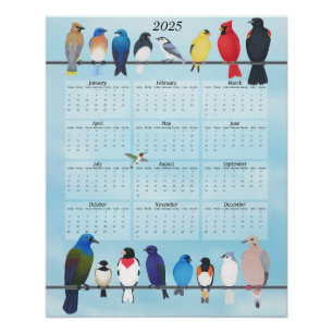 Póster calendário das paredes das aves do quintal 2025