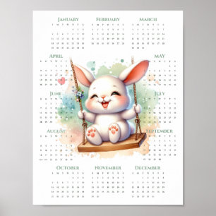Poster Calendário de 1 Página de 2026 Coelhinho Fofo no B
