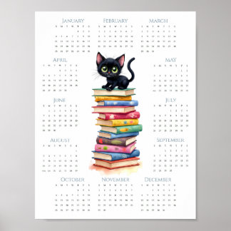 Poster Calendário de 1 página de adorável gatinho preto d