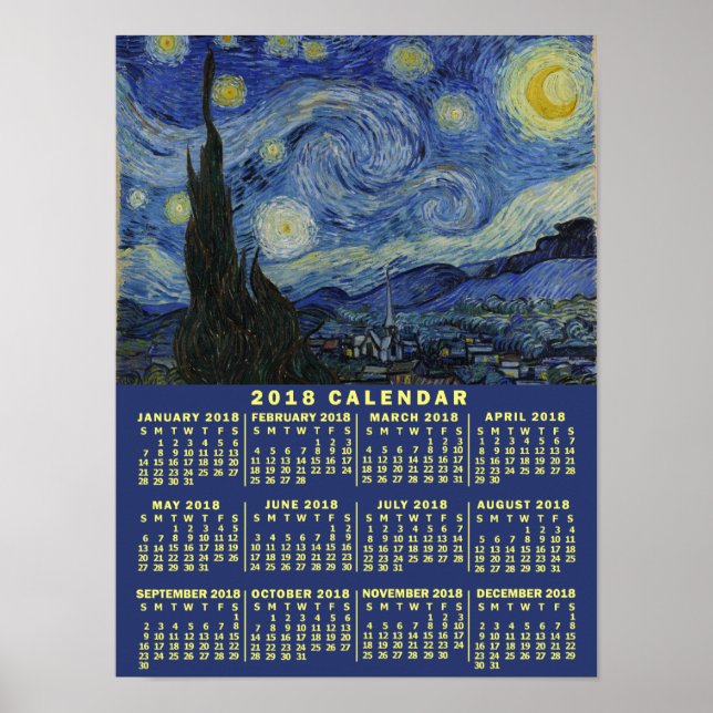 Póster Calendário de 2018 Anos Noite Inicial ou Adicionar (Frente)