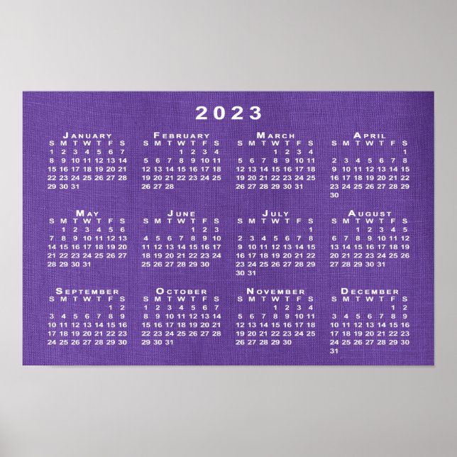Poster Calendário de 2023 sobre Textura em Linha Roxa (Frente)