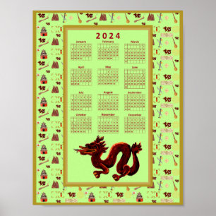Poster Calendário de 2024 Ano da Sorte Musical do Dragão