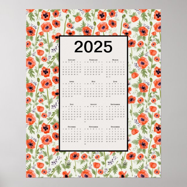 Poster Calendário de 2025 Poppies Laranja (Frente)