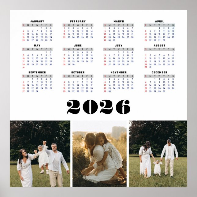 Poster Calendário de 2026 com Fundo Branco (Frente)