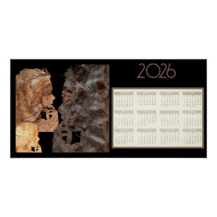 Póster Calendário de 2026 com perfil de mulher perplexa