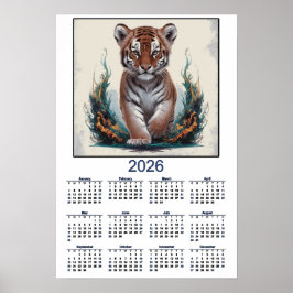 Poster Calendário de 2026 do Gatinho Tigre