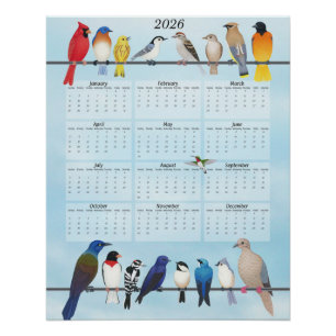Póster Calendário de 2026 para aves de quintal
