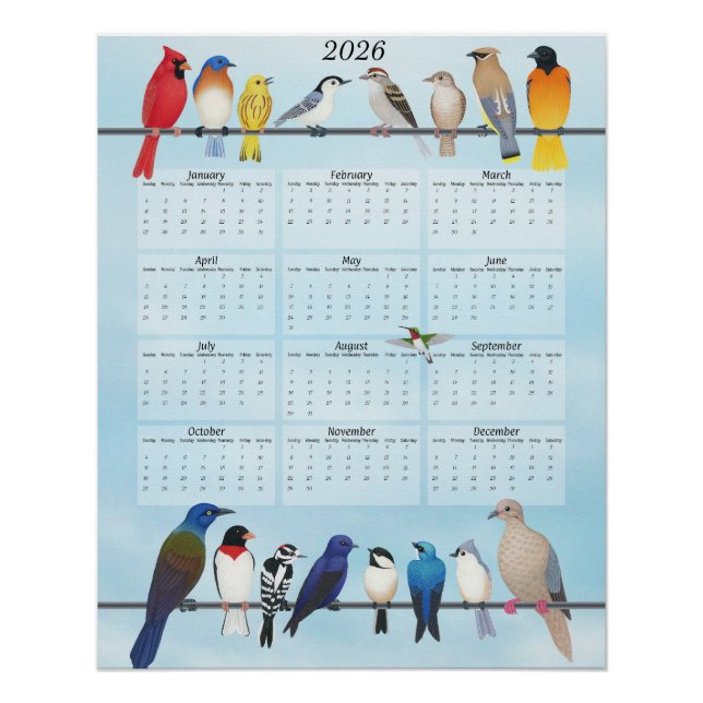 Póster Calendário de 2026 para aves de quintal (Frente)