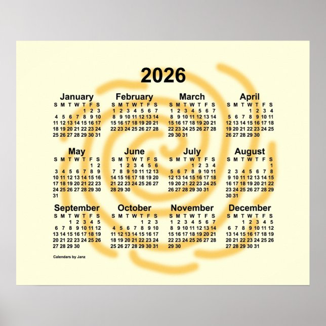 Poster Calendário de 2026 Sunny Days de Janz (Frente)