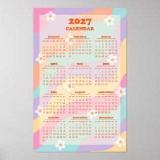 Poster Calendário de 2027 com Estilo Retro Groovy Wave 70