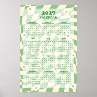 Poster Calendário de 2027 com Padrão Xadrez Ondulado Groo