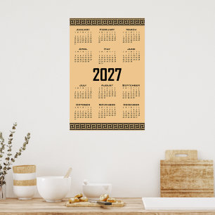 Poster Calendário de 2027, Fretagem Grega, Preto no Bege