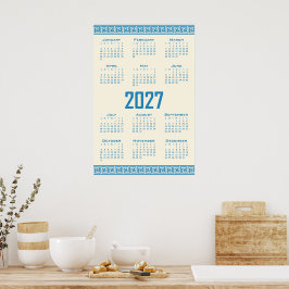 Poster Calendário de 2027, Fretwork Grego, Azul no Cosmic