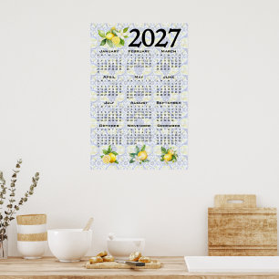 Poster Calendário de 2027 Limões Azulejos Italianos Medit