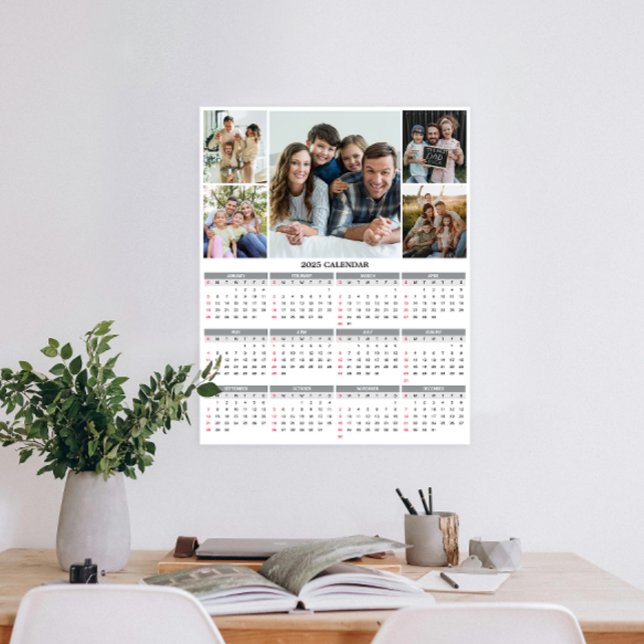 Poster Calendário de 5 Fotografias da Família Personaliza (Personalize 2025 with our custom photo calendar poster—display favorite photos and stay organized.)