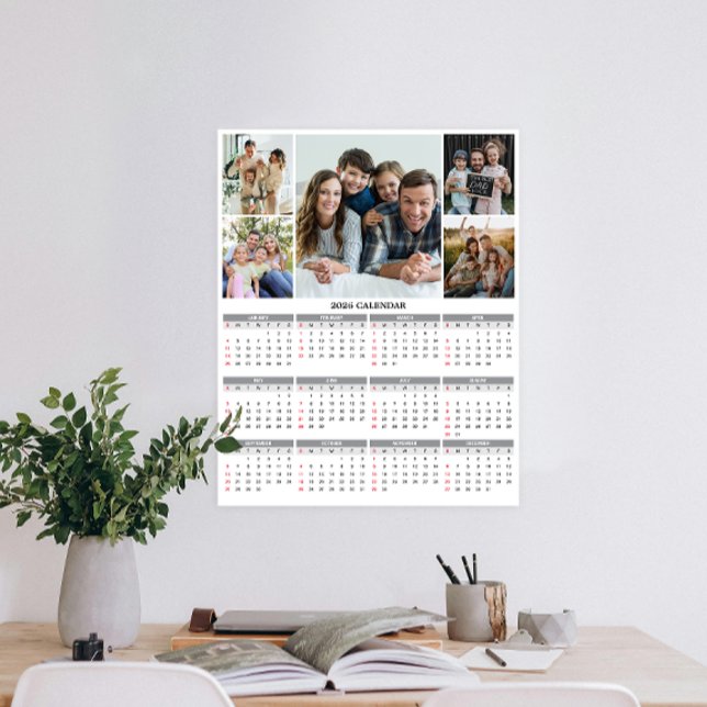 Poster Calendário de 5 Fotografias da Família Personaliza (Personalize 2026 with our custom photo calendar poster—display favorite photos and stay organized.)