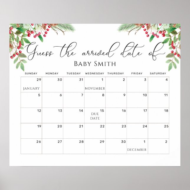 Poster Calendário de adivinhação da data de nascimento de (Frente)