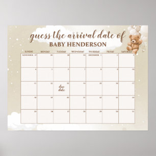 Poster Calendário de Adivinhação da Data Provável de Urso