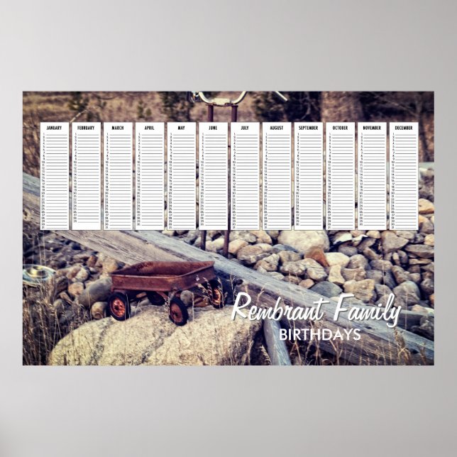 Póster Calendário de Aniversário Familiar da Carroça Verm (Frente)