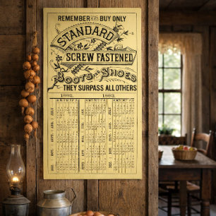 Poster Calendário de Anúncios de Calçados e Botas da Era 