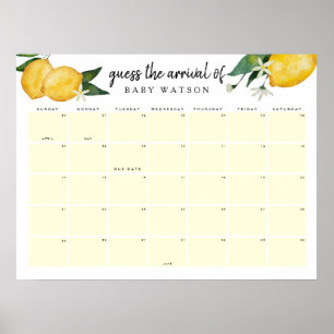Poster Calendário de Chuveiro de Bebê Limão para Adivinha
