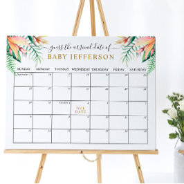 Poster Calendário de Chuveiro de Bebê Verde Tropical para