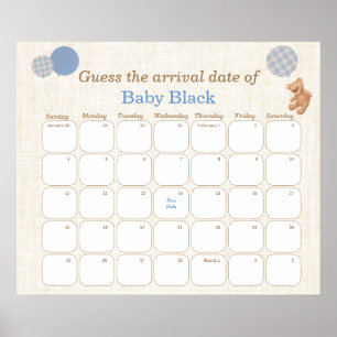 Poster Calendário de Chuvinha de Bebê Urso Azul para Adiv