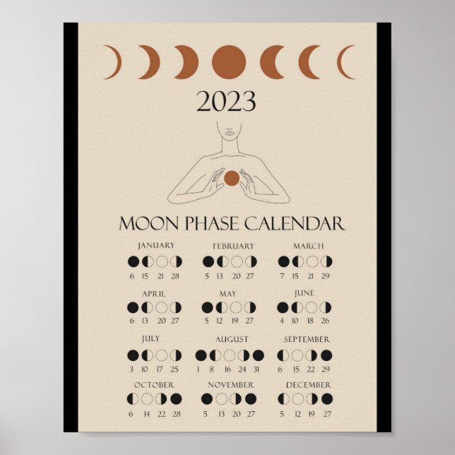 Poster Calendário de Ciclos Lunares Modernos Fases da Lua (Frente)