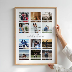Poster Calendário de colagem de 12 fotos Dia dos Namorado