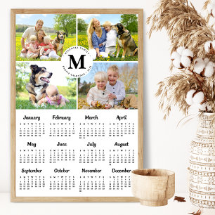 Poster Calendário de Colagem de Fotos Personalizado Monog