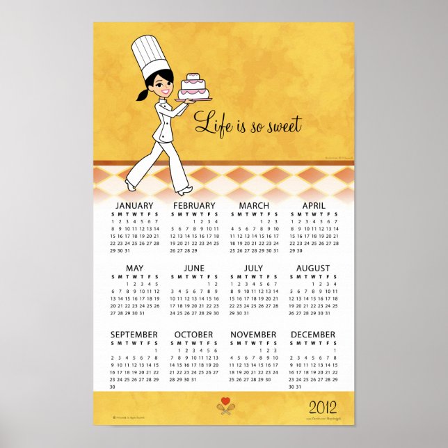 Póster Calendário de cozinha de 2012 com arte de cozinhei (Frente)