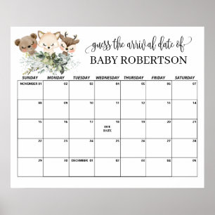 Poster Calendário de Data de Vencimento do Chá de fraldas