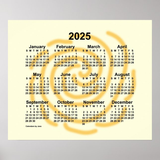 Poster Calendário de Dias Ensolarados de 2025 por Janz (Frente)
