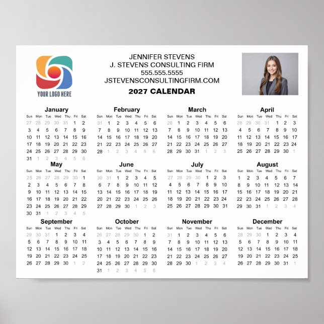 Poster Calendário de Empresa Personalizado 2027 com Logot (Frente)