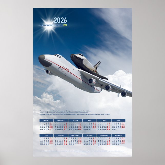 Poster Calendário de Engenharia Antonov An-225 Mriya 2026 (Frente)