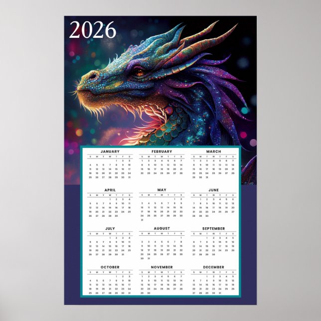 Poster Calendário de Fantasia do Dragão Místico 2026  (Frente)