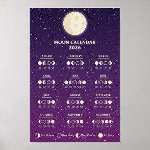 Poster Calendário de Fase Lunar Ciclos Lunares Espaciais