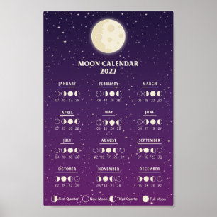 Poster Calendário de Fase Lunar de Ciclos Lunares Espacia