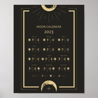 Poster Calendário de Fases da Lua do Ciclo Lunar 2023 Pos
