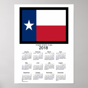 Póster Calendário de Feriados da Bandeira do Estado do Te