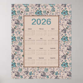Poster Calendário de Flores Azuis 2026