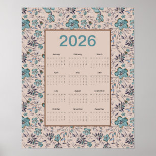 Poster Calendário de Flores Azuis 2026