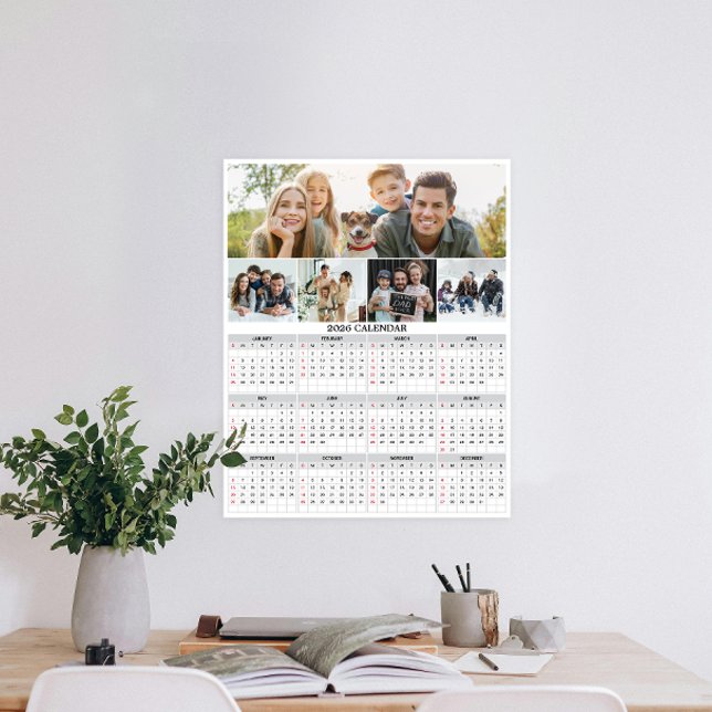 Poster Calendário de Fotografias Personalizadas de Colage (Personalize 2026 with our custom photo calendar poster—display favorite photos and stay organized.)