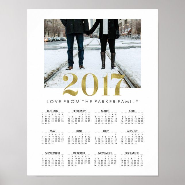 Póster Calendário de Fotos da Família Dourada 2017 Simple (Frente)